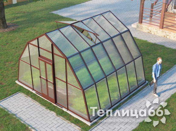 Теплица Рада Иткуль из поликарбоната, 4,5х4 метра, коричневая